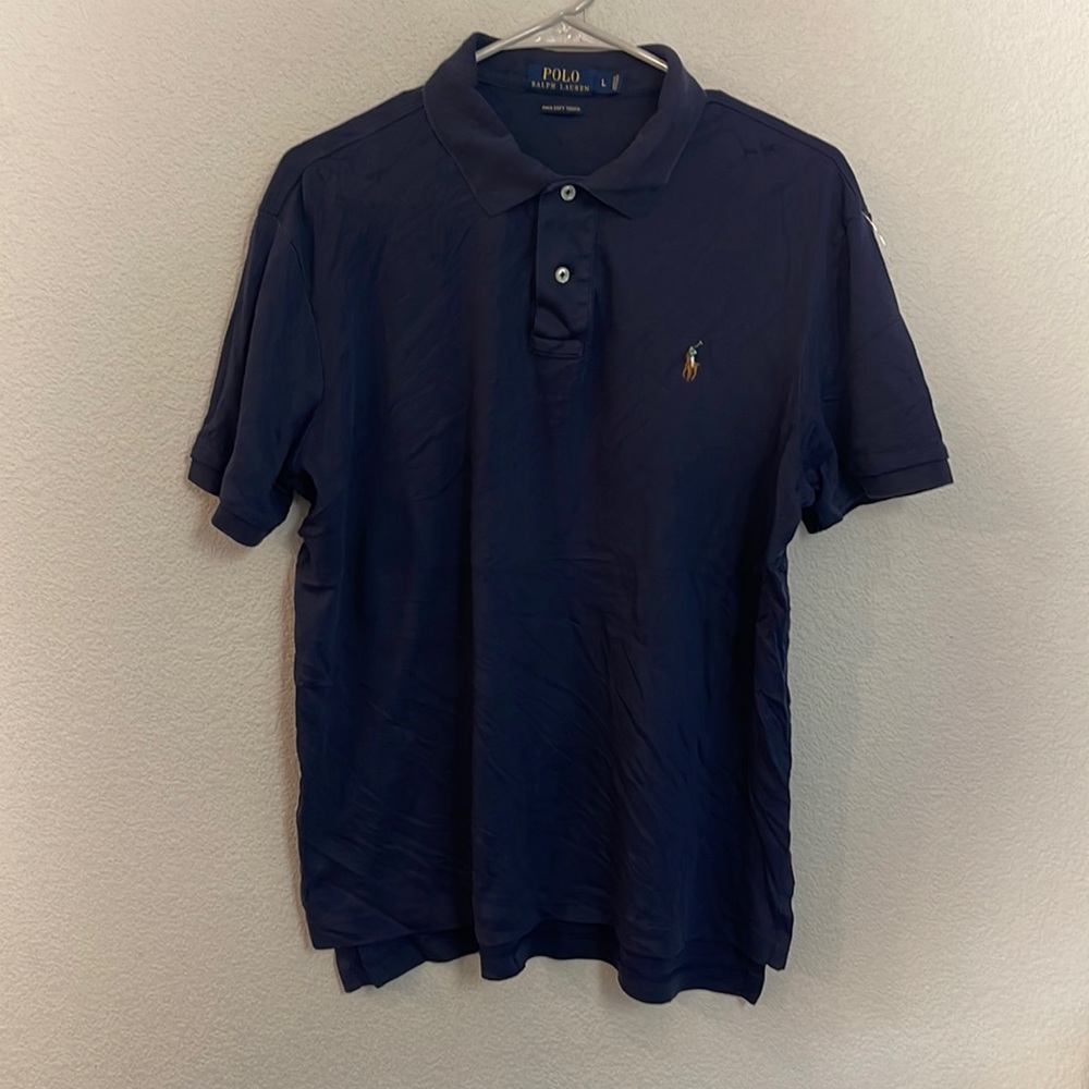 Polo, Ralph Lauren, soft, cotton polo, shirt, size large blue buttons